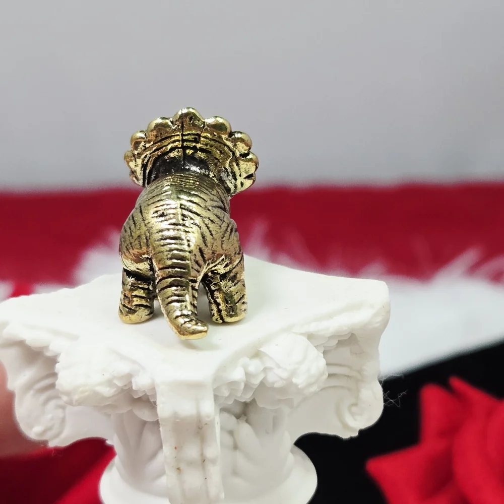 Mini Vintage Brass Triceratops Dinosaur Figurine Miniature Collectible Decor